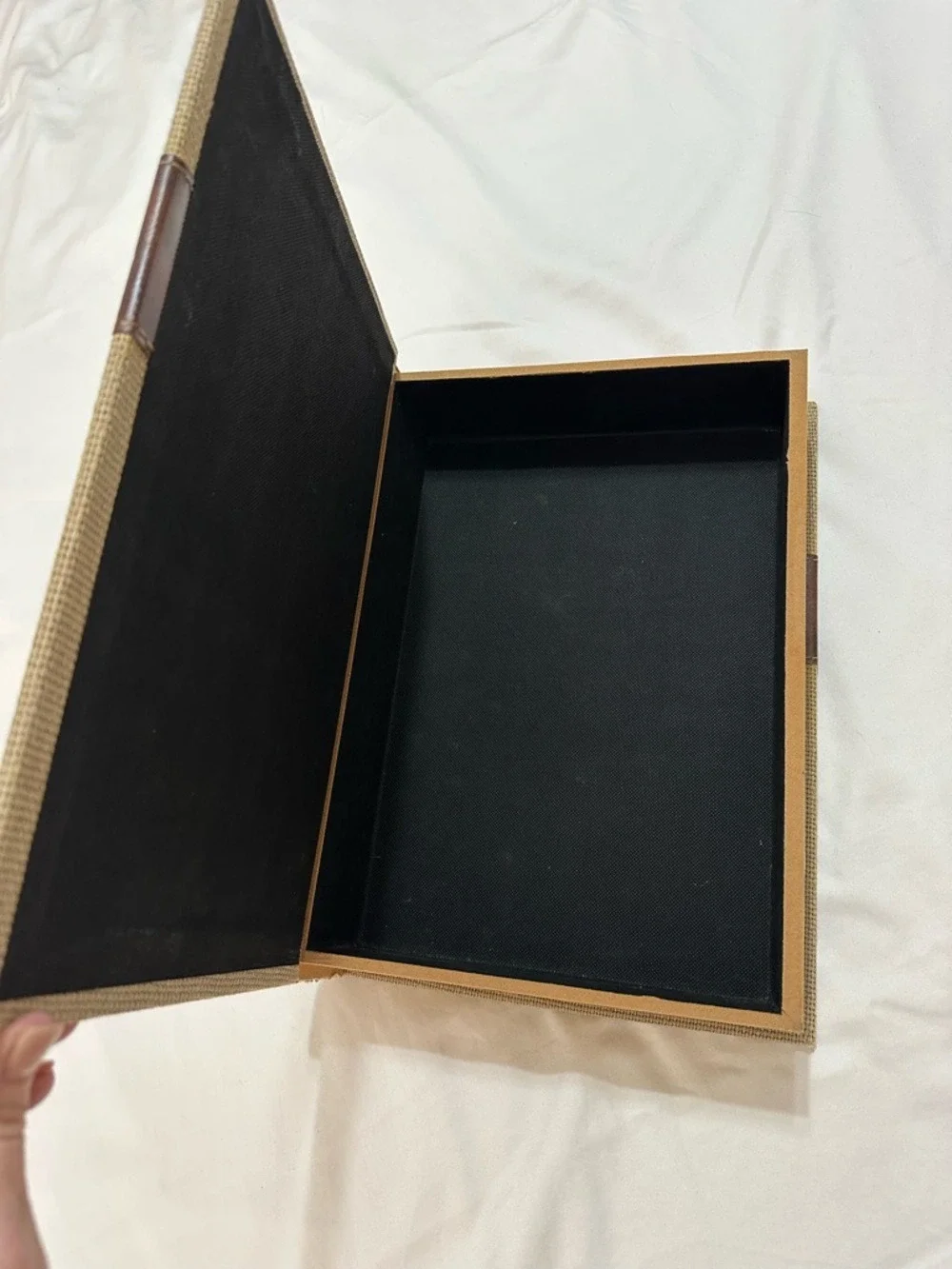 PARIS FAUX BOOK STORAGE BOX LINEN FLEUR DE LIS HIDDEN COMPARTMENT TABLE DECOR